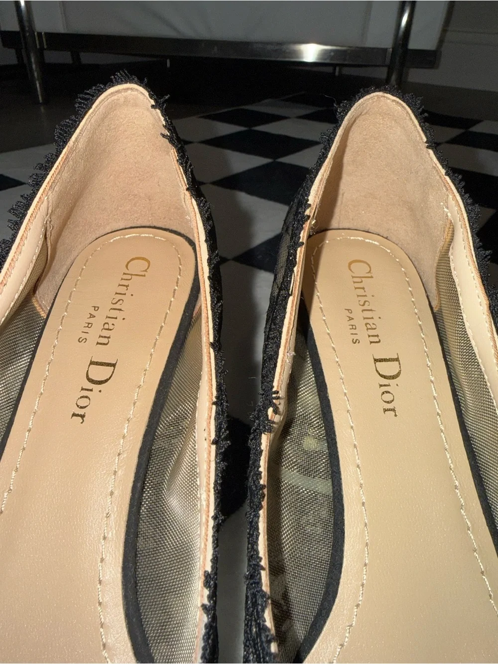 Dior Black Lace Pointed-Toe Heels with Nude Insole
